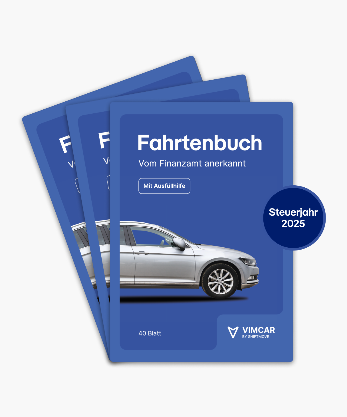 Vimcar Fahrtenbuch, 3er-Pack A5 für PKW – 40 Blatt
