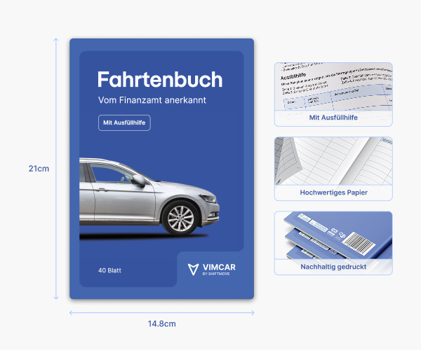 Vimcar Fahrtenbuch, 3er-Pack A5 für PKW – 40 Blatt