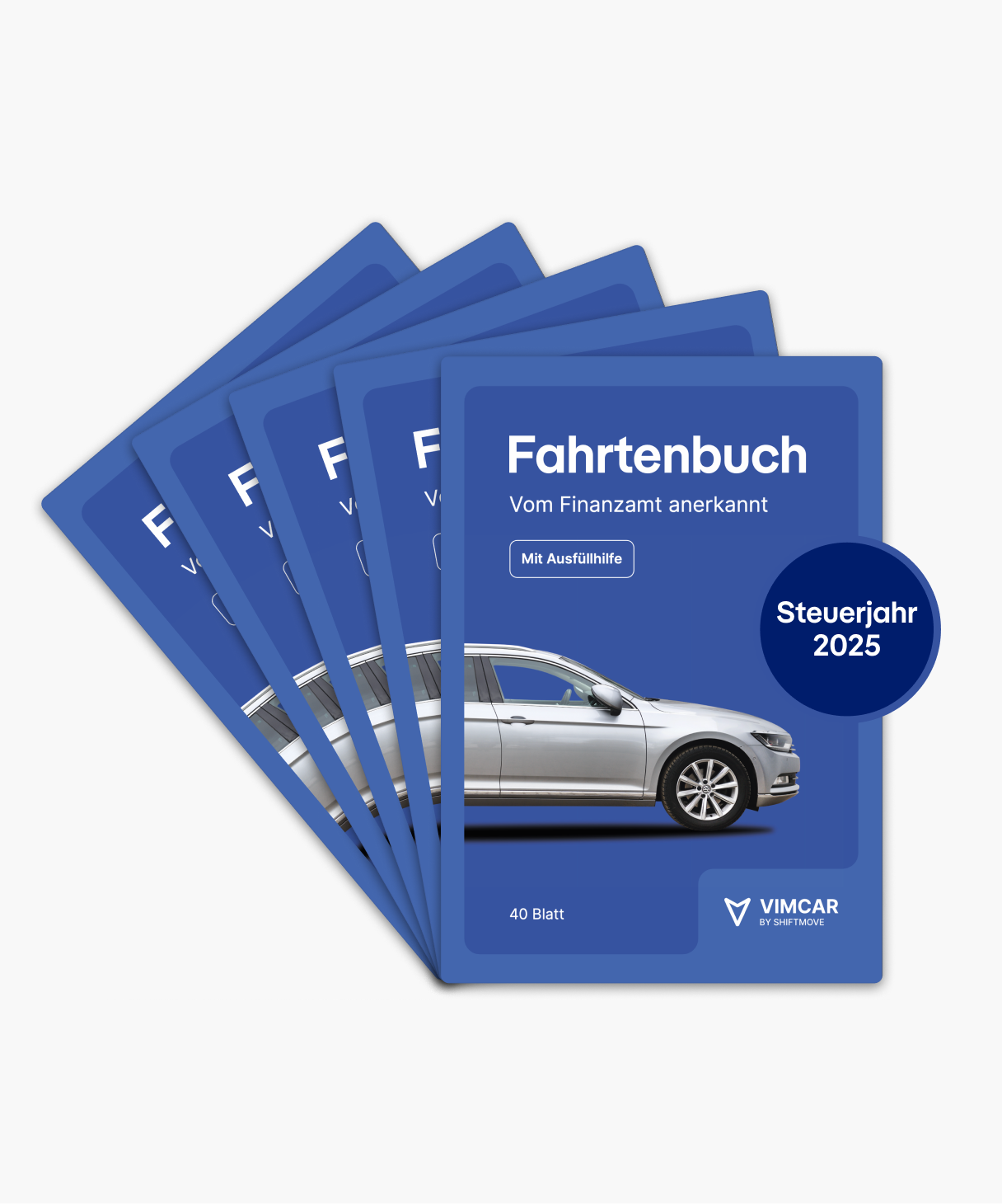 Vimcar Fahrtenbuch, 5er-Pack A5 für PKW – 40 Blatt